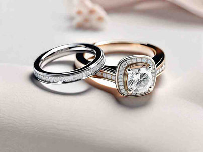 The Perfect Match: Halo Engagement Ring with Wedding Band