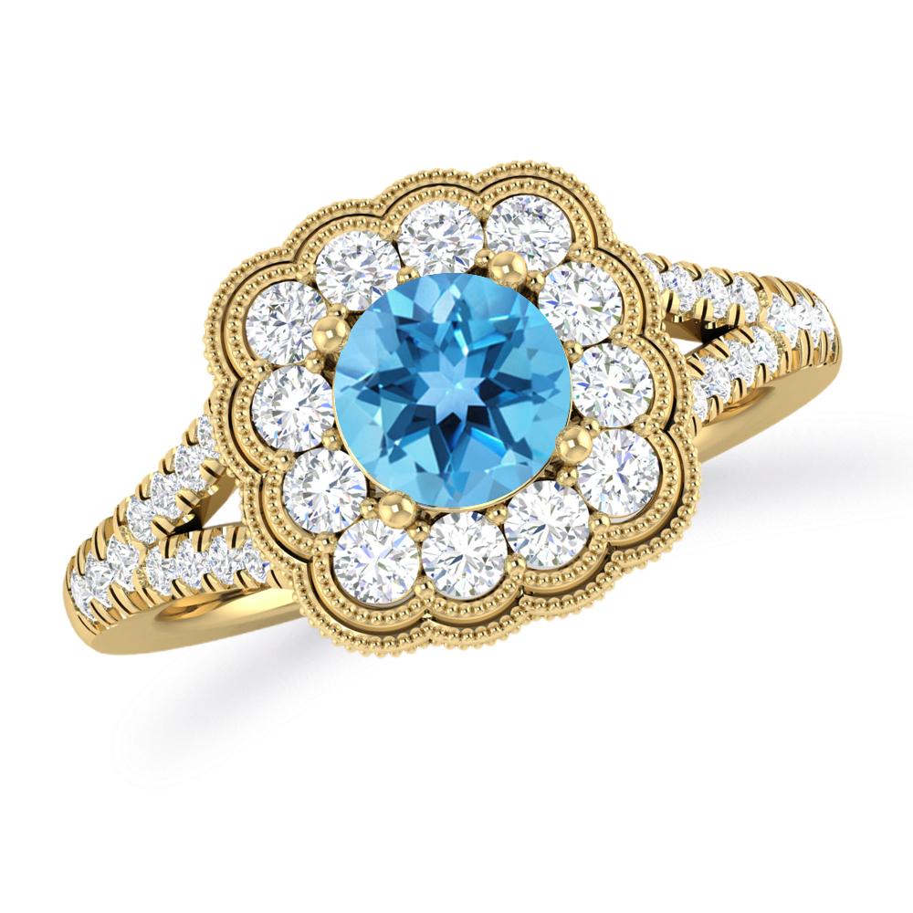 Yellow Gold - Blue Topaz