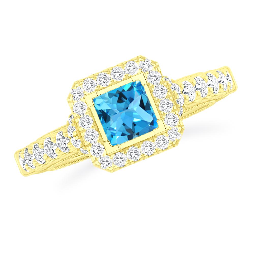 Yellow Gold - Blue Topaz