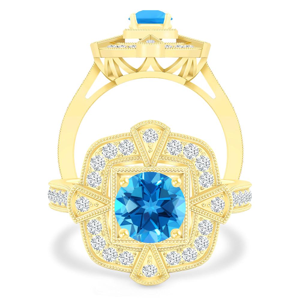 Yellow Gold - Blue Topaz