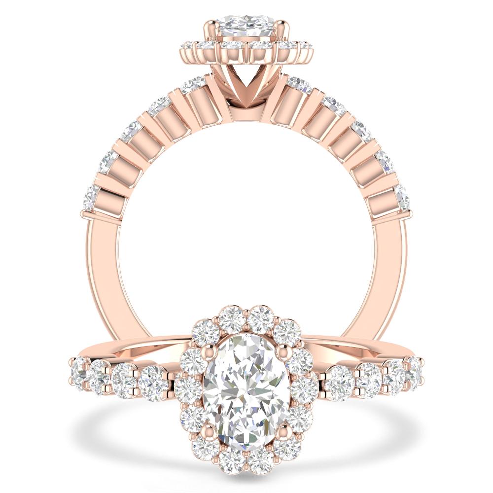 14K Rose Gold 1/2 ct Oval Diamond Halo Engagement Ring With