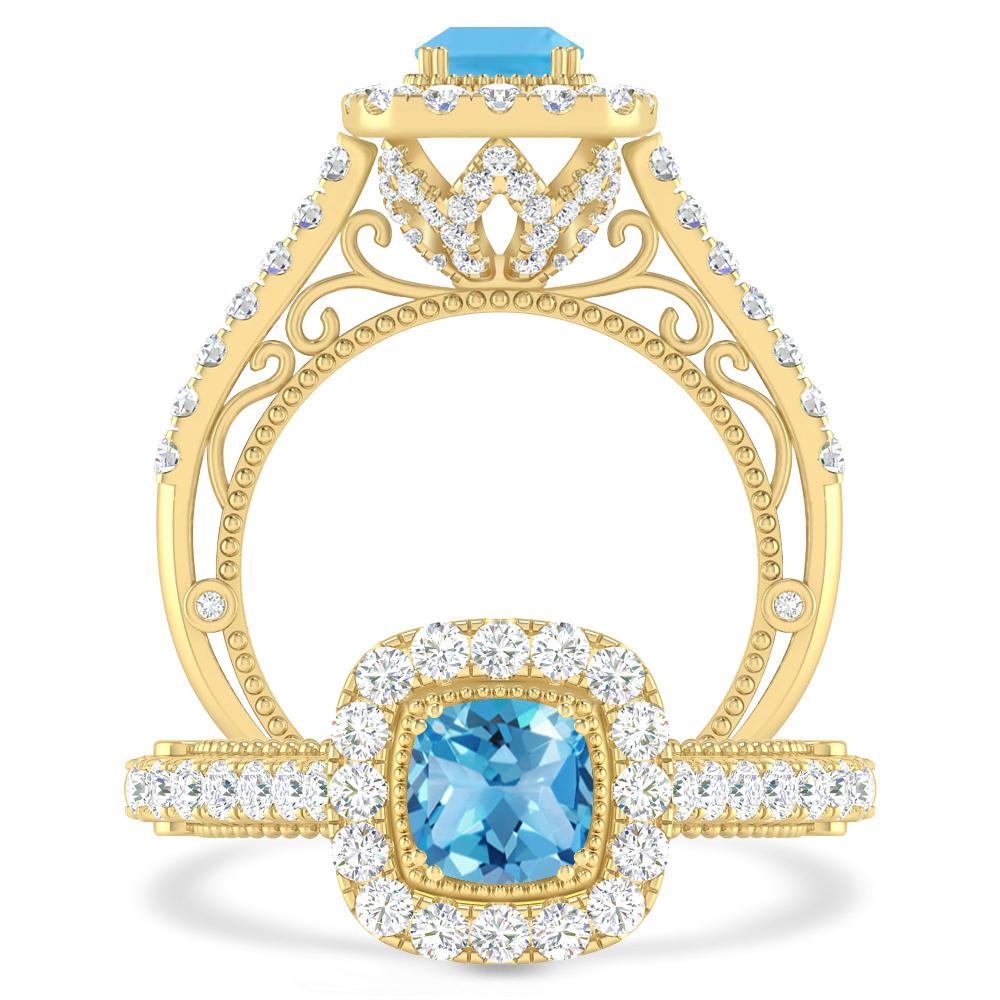 Yellow Gold - Blue Topaz