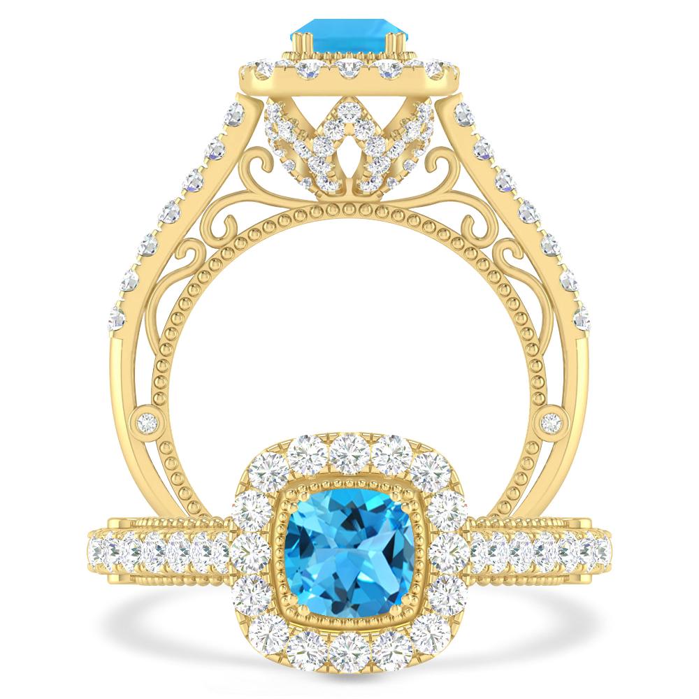 Yellow Gold - Blue Topaz