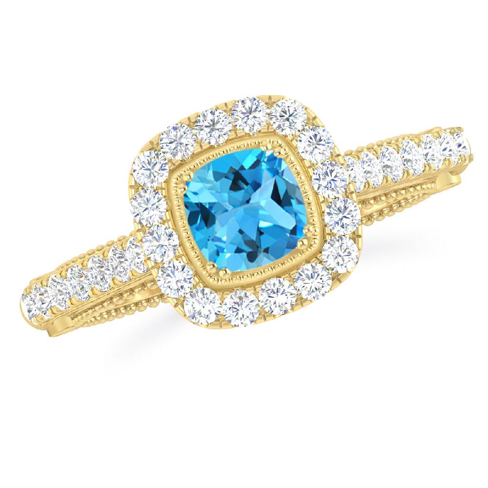 Yellow Gold - Blue Topaz