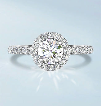 a diamond ring with a round center