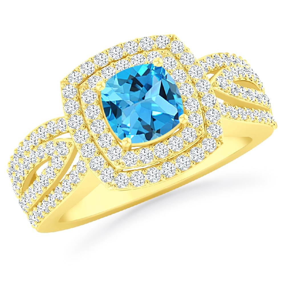 Yellow Gold - Blue Topaz
