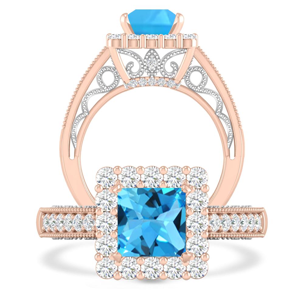 Rose Gold/White Gold - Blue Topaz