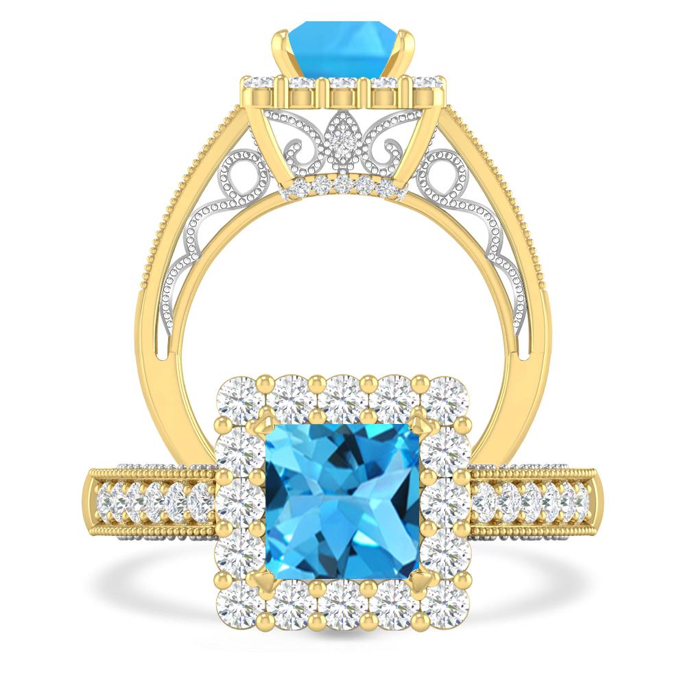 Yellow Gold - Blue Topaz