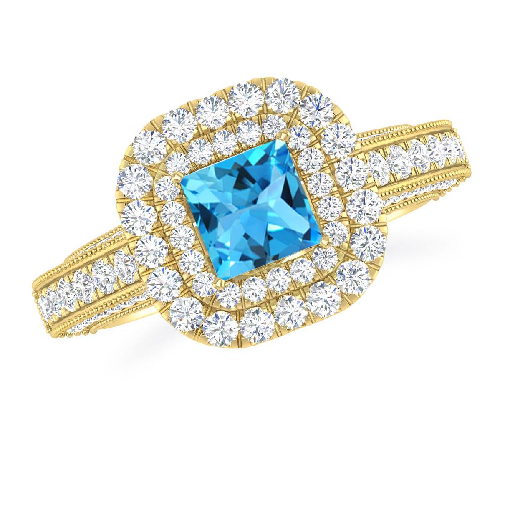 Yellow Gold - Blue Topaz