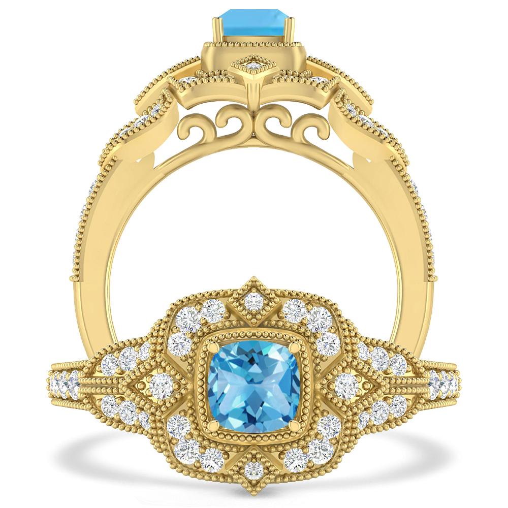 Yellow Gold - Blue Topaz