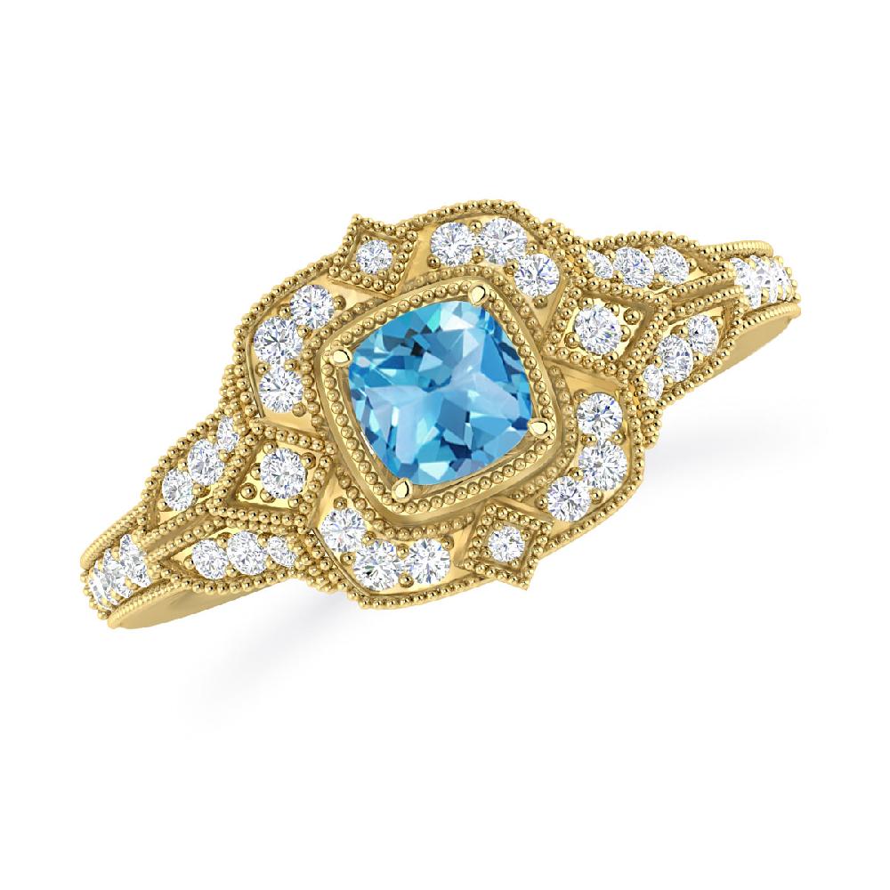 Yellow Gold - Blue Topaz