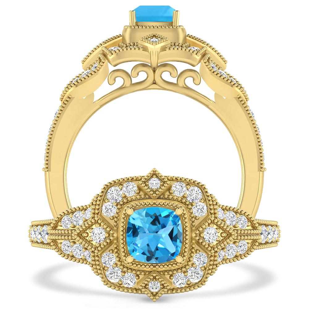 Yellow Gold - Blue Topaz