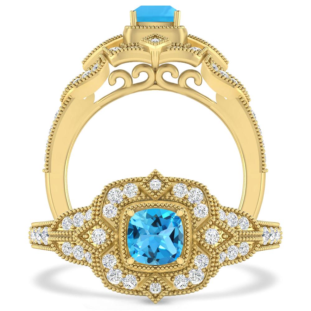 Yellow Gold - Blue Topaz
