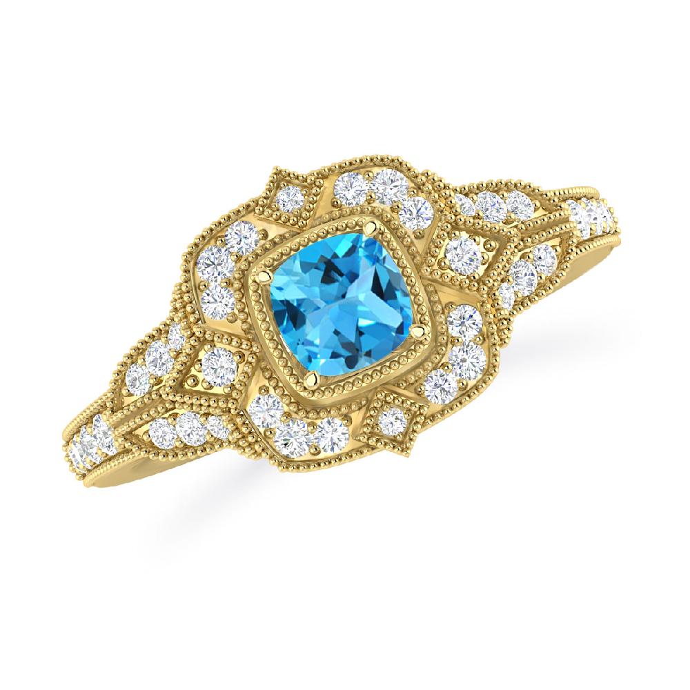 Yellow Gold - Blue Topaz