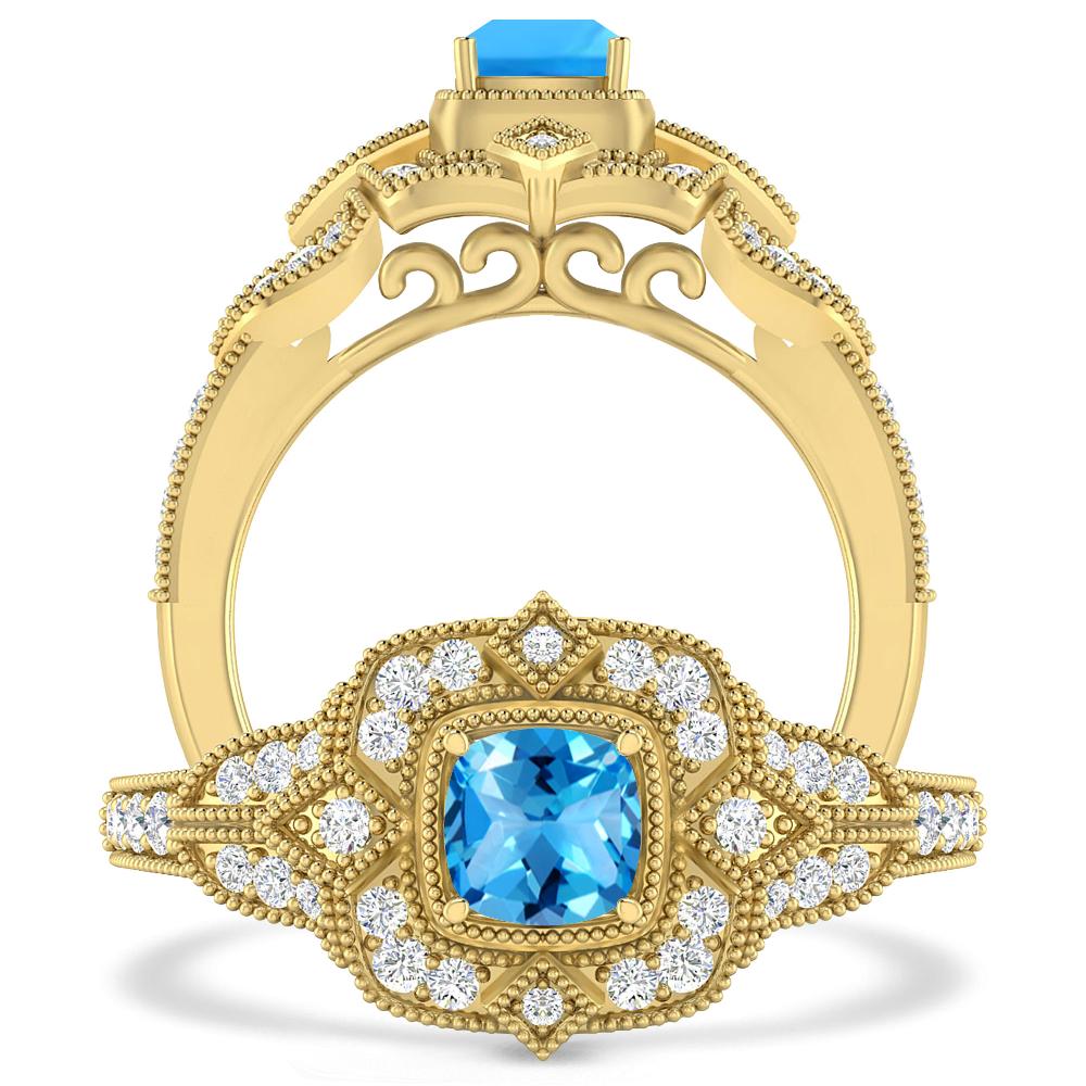 Yellow Gold - Blue Topaz