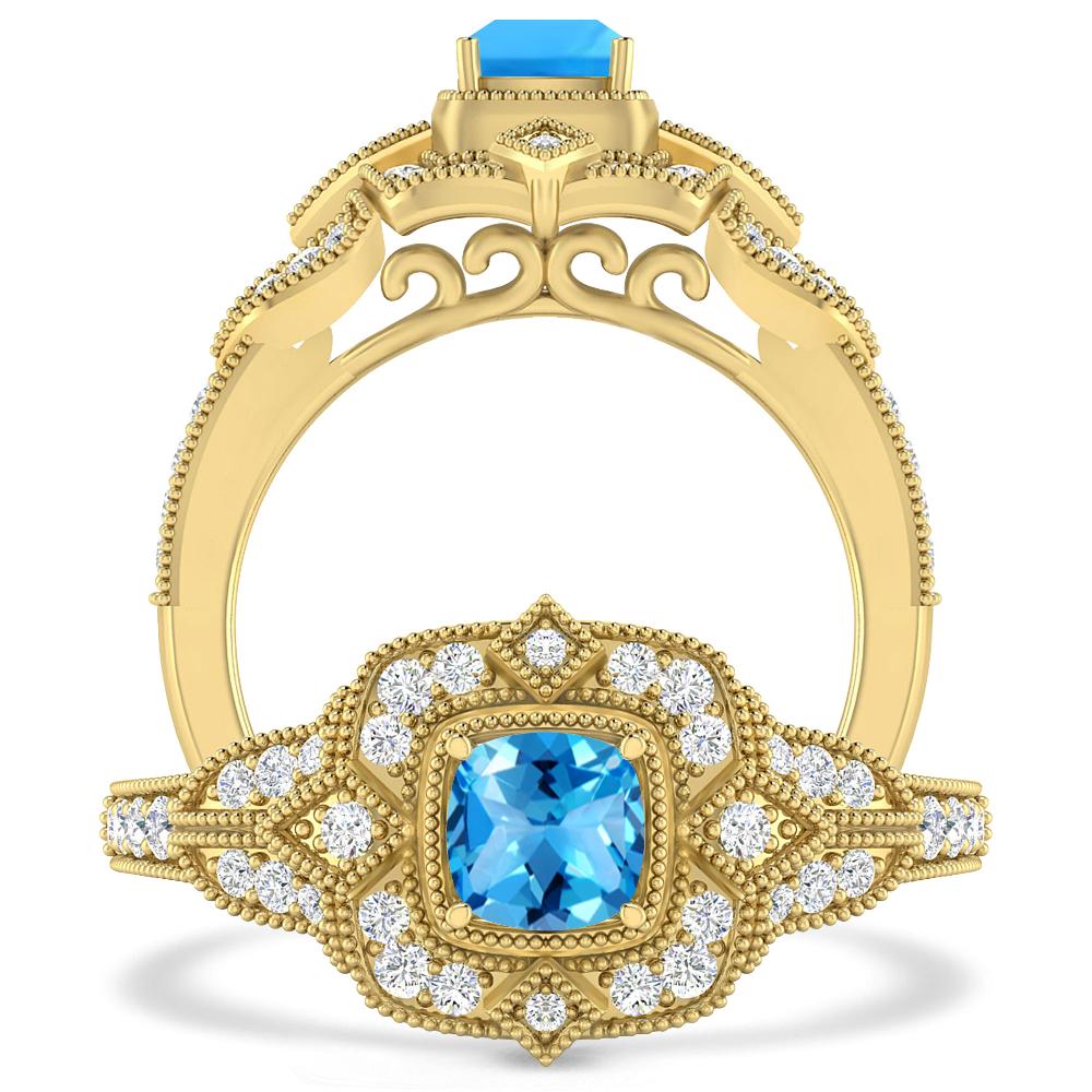 Yellow Gold - Blue Topaz