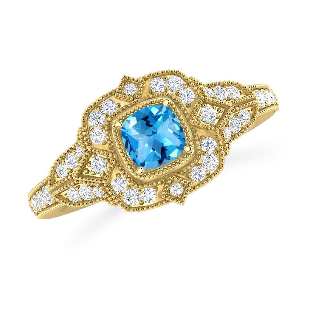 Yellow Gold - Blue Topaz