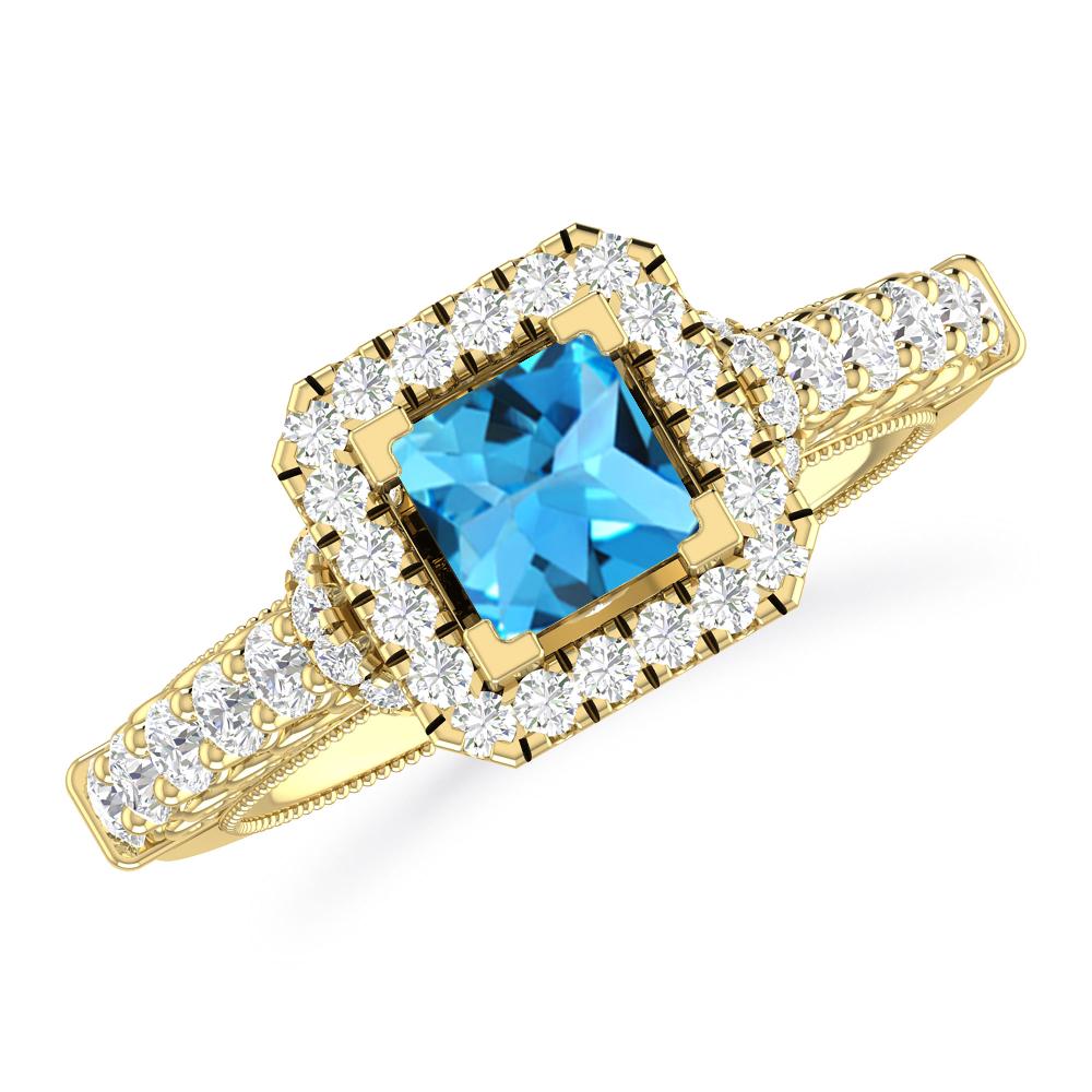 Yellow Gold - Blue Topaz