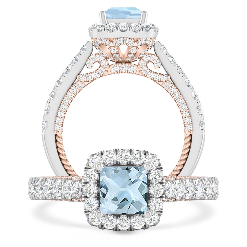 White Gold/Rose Gold - Aquamarine