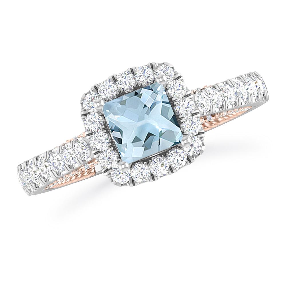 White Gold/Rose Gold - Aquamarine