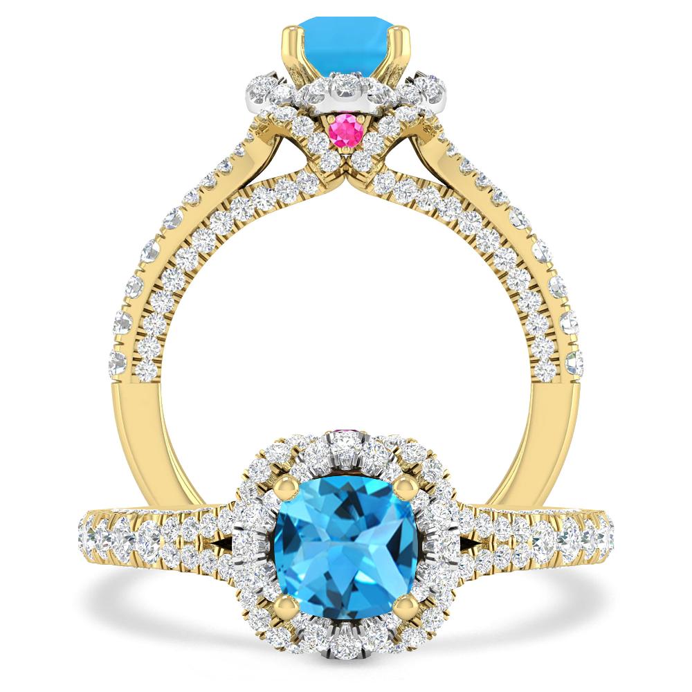 Yellow Gold - Blue Topaz