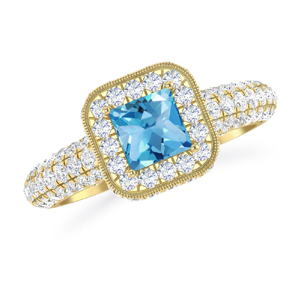 Yellow Gold - Blue Topaz