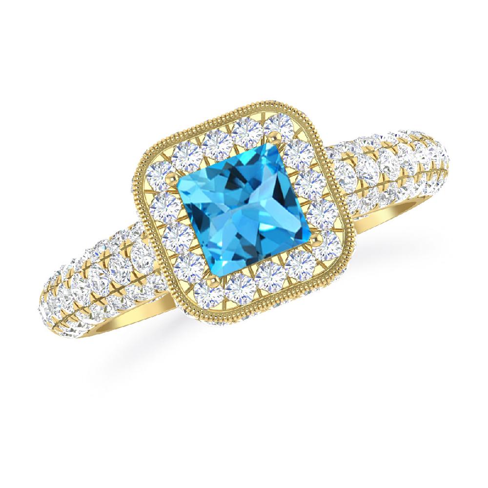 Yellow Gold - Blue Topaz