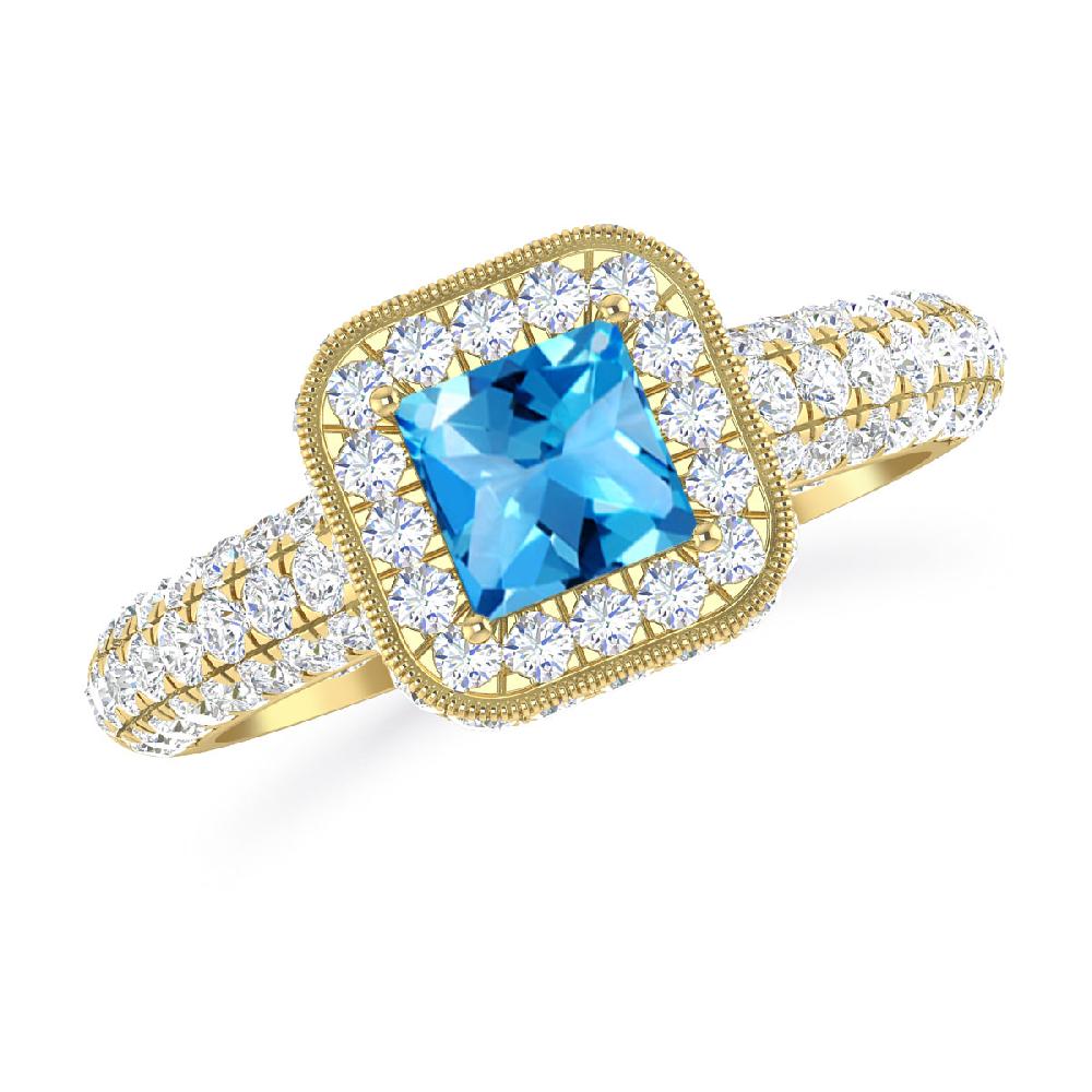 Yellow Gold - Blue Topaz