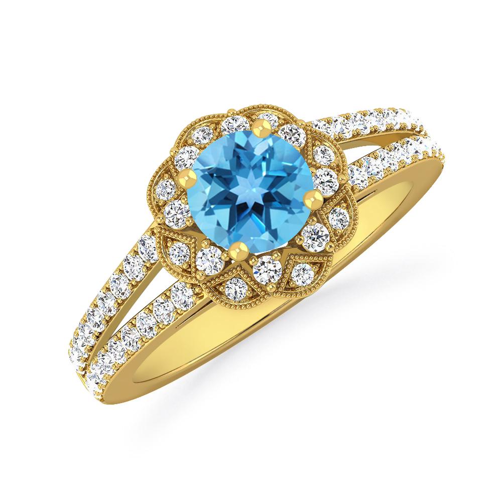 Yellow Gold - Blue Topaz