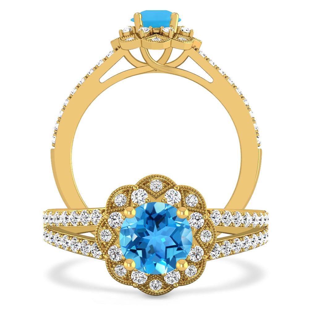 Yellow Gold - Blue Topaz