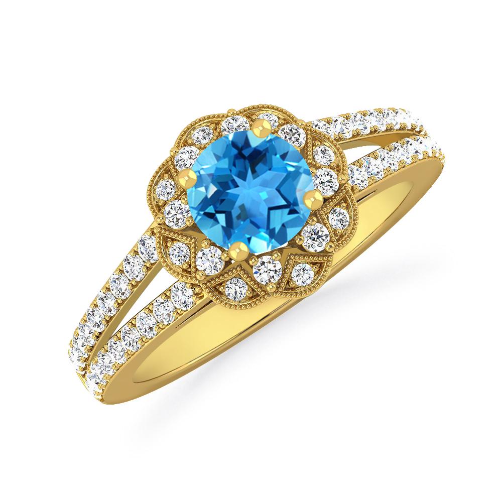 Yellow Gold - Blue Topaz