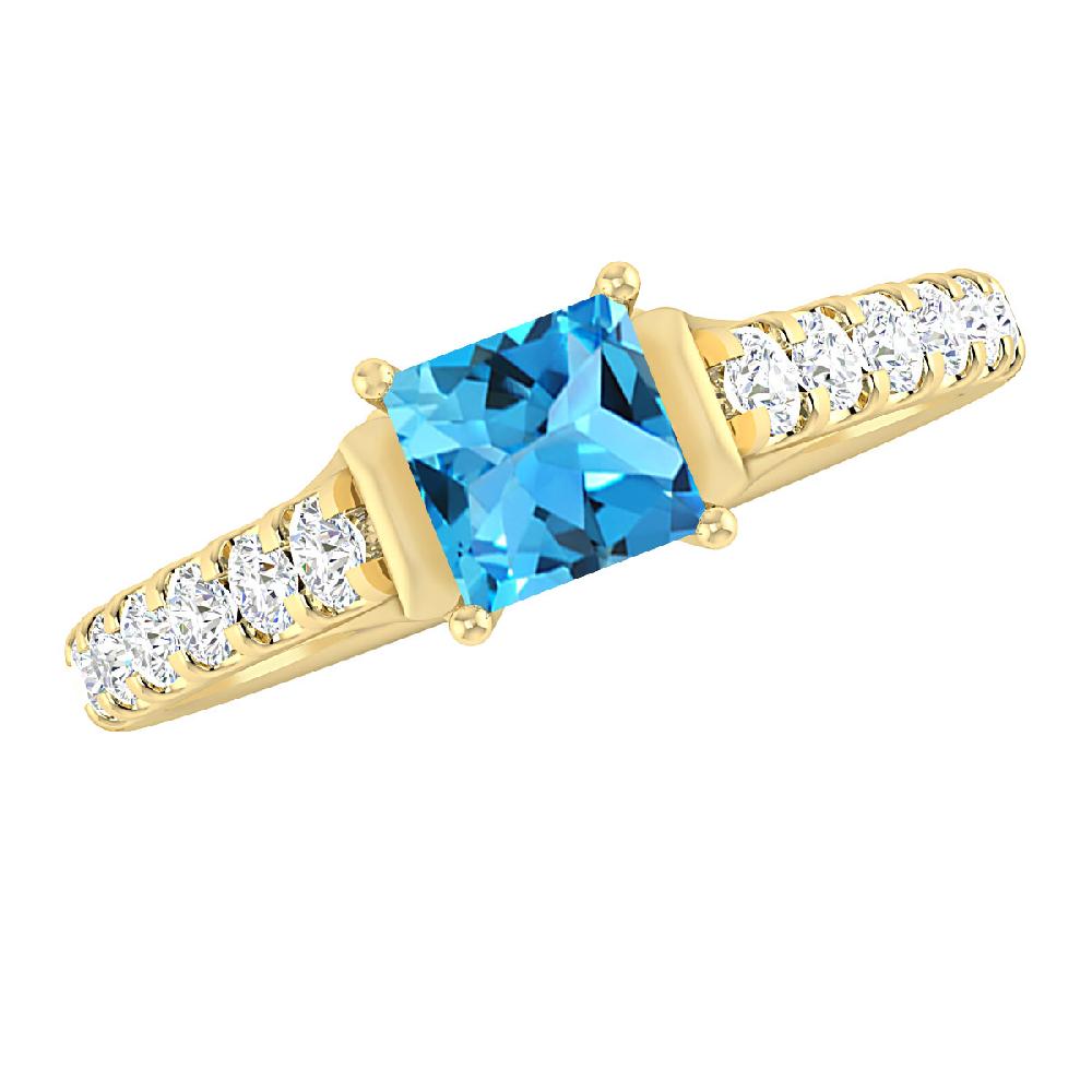 Yellow Gold - Blue Topaz