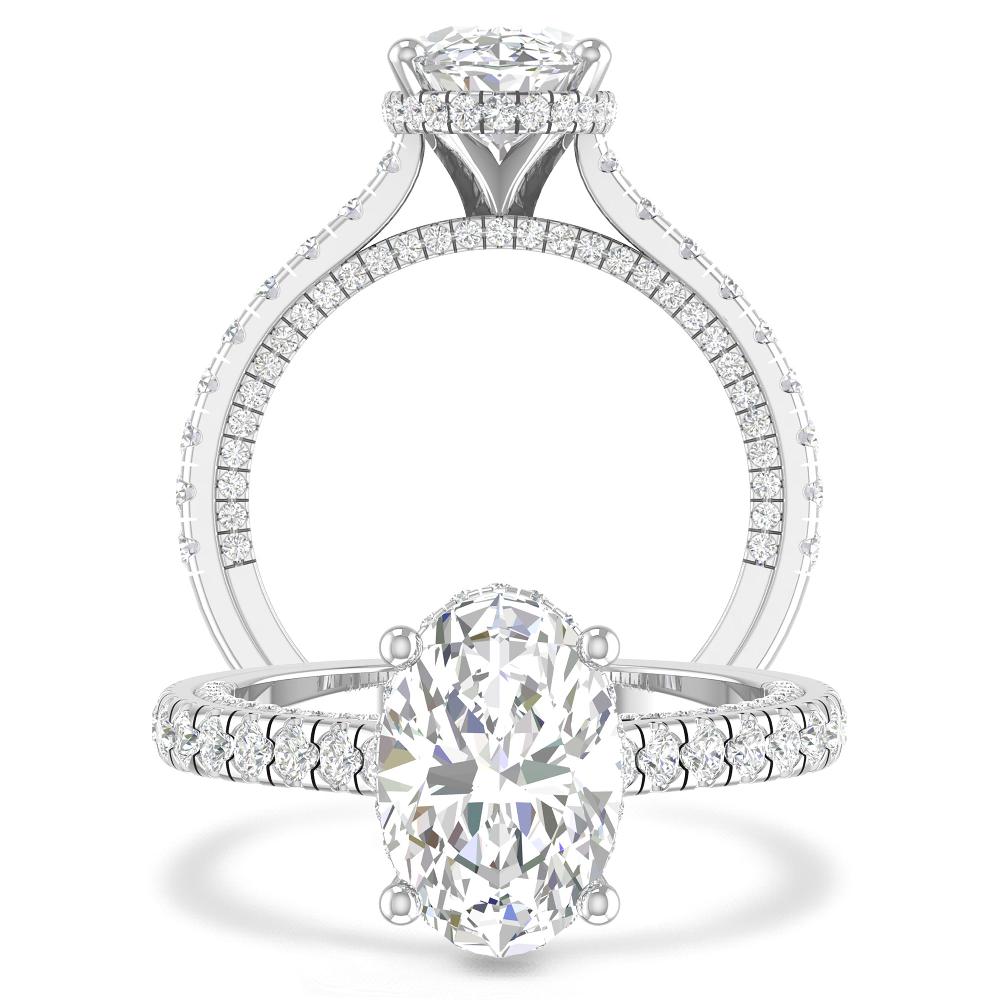 3/4 ctw Cathedral Oval Diamond Hidden Halo Engagement Ring With