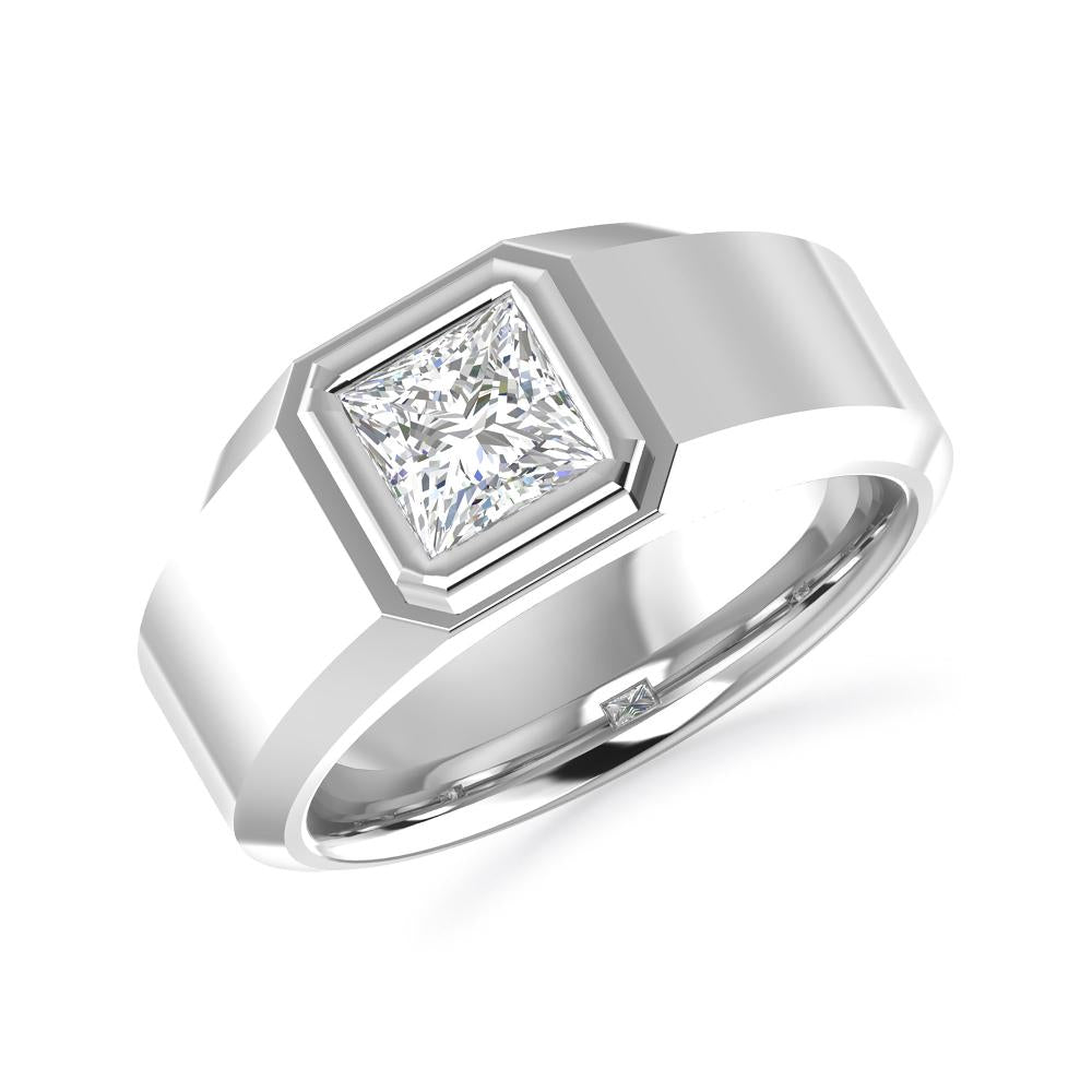 14K Rose Gold Bezel-Set Men's ct Princess Cut Diamond Solitaire