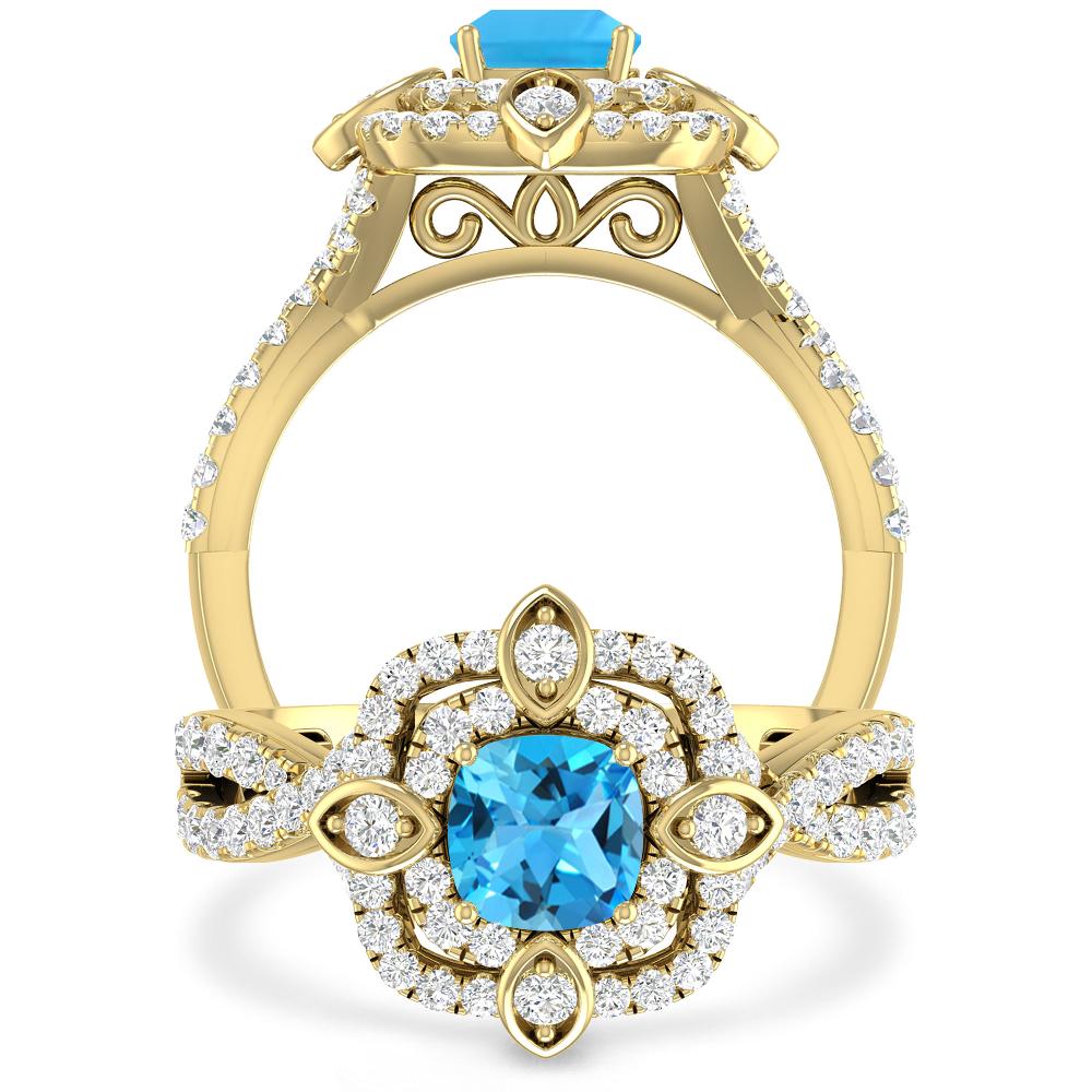 Yellow Gold - Blue Topaz