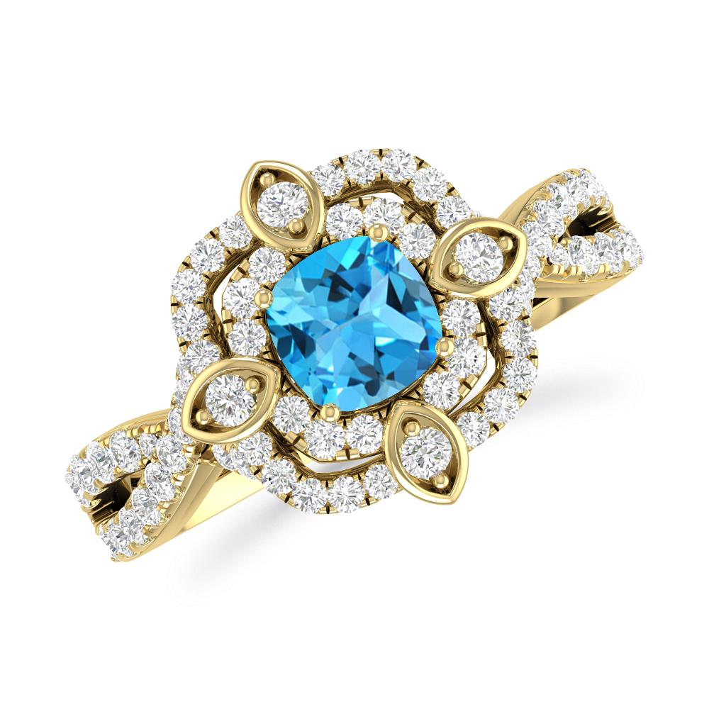 Yellow Gold - Blue Topaz